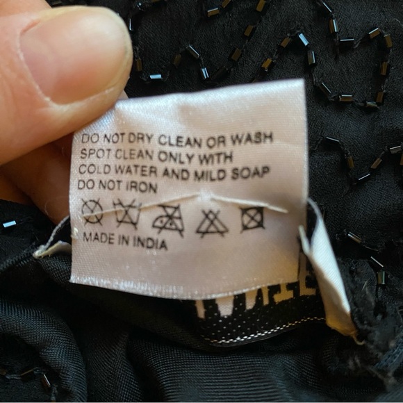 BRILLIANTE BY J.A. Vintage Black Beads Embroidered Silk Maxi Evening Gown Size S - Picture 11 of 15